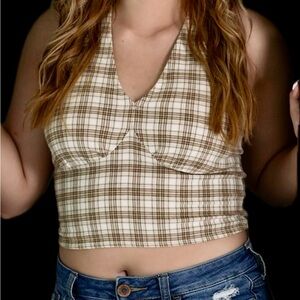 ✅Hollister CA Plaid Halter Top. Small